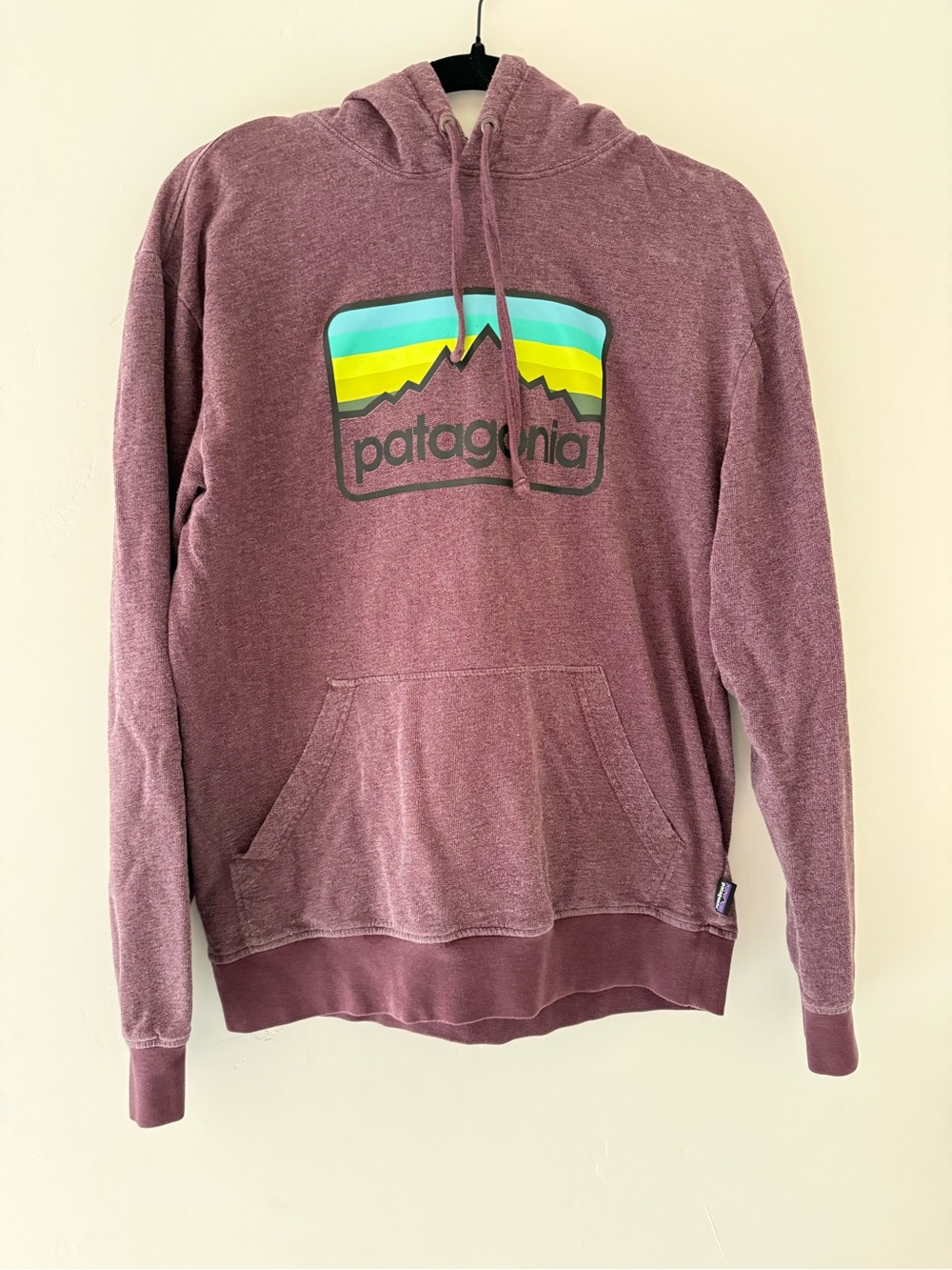 Patagonia Logo Hoodie Organic Cotton Maroon Small Pullover Sweatshirt